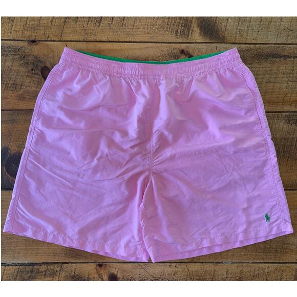 Mens Polo Ralph Lauren Pink Lined Swimming Trunks Shorts Logo Elastic Waist 2XLT - Picture 1 of 9